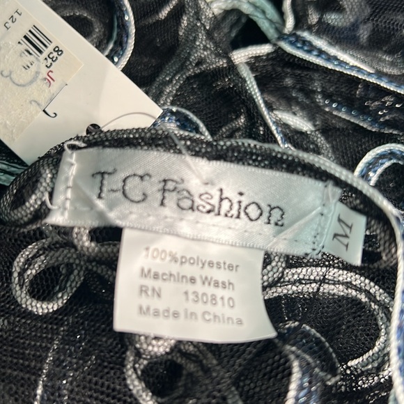 TC‎ Fashion Black Blue Metallic Floral Sheer Mesh Top Whimsigoth Medium VTG NEW - Picture 9 of 9